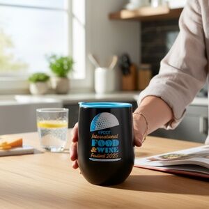 Disney EPCOT Food & Wine Festival 2025 Corkcicle Wine Tumbler Black Blue Lid NWT